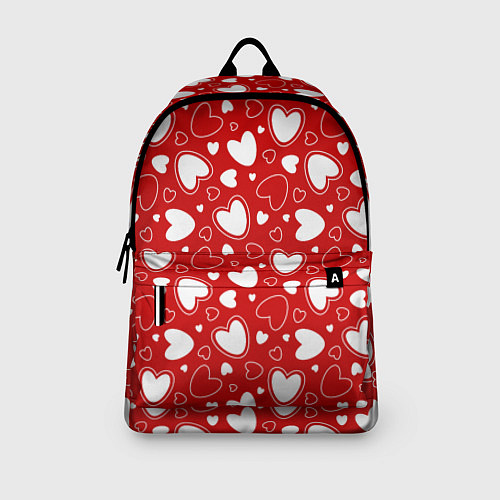 Рюкзак Белые сердечки на красном фоне / 3D-принт – фото 3