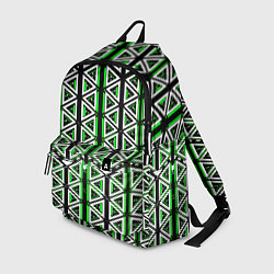 Рюкзак Бело-зелёные треугольники на чёрном фоне, цвет: 3D-принт