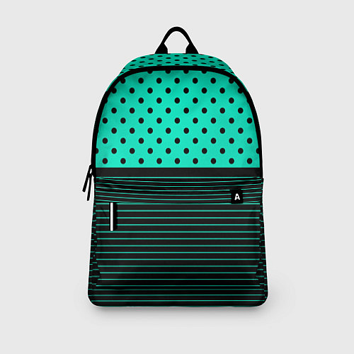 Рюкзак Мятный зелёный в чёрный горошек и полоски / 3D-принт – фото 3
