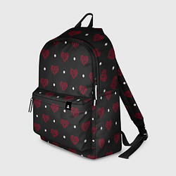 Рюкзак Красные сердечки и белые точки на черном, цвет: 3D-принт