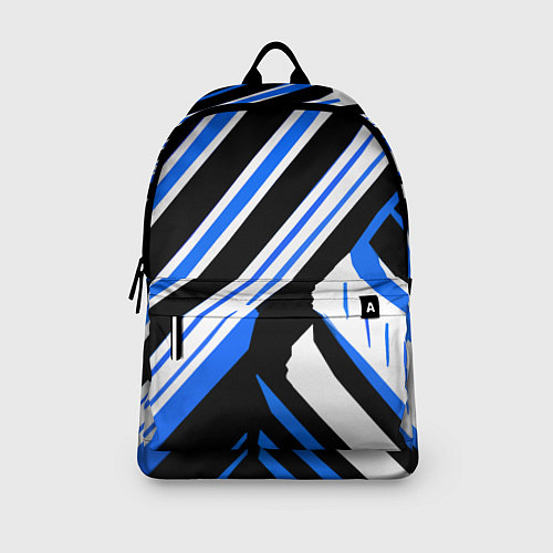 Рюкзак Чёрно-синие полосы на белом фоне / 3D-принт – фото 3