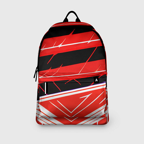 Рюкзак Чёрно-белые полосы на красном фоне / 3D-принт – фото 3