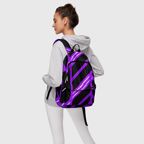 Рюкзак Чёрно-белые полосы на фиолетовом фоне / 3D-принт – фото 6
