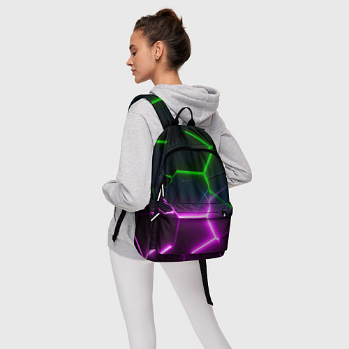 Рюкзак Фиолетовые и зеленые неоновые плиты в разломе / 3D-принт – фото 6