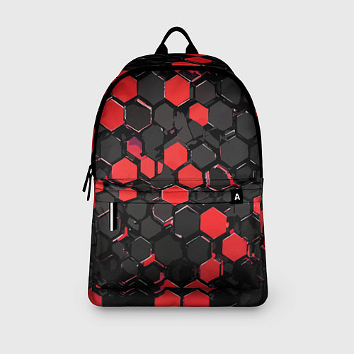 Рюкзак Красно-серые шестиугольники на чёрном фоне / 3D-принт – фото 3
