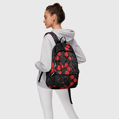 Рюкзак Красно-серые шестиугольники на чёрном фоне / 3D-принт – фото 6