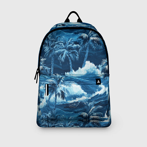 Рюкзак Пальмы и волны - голубые оттенки паттерн / 3D-принт – фото 3