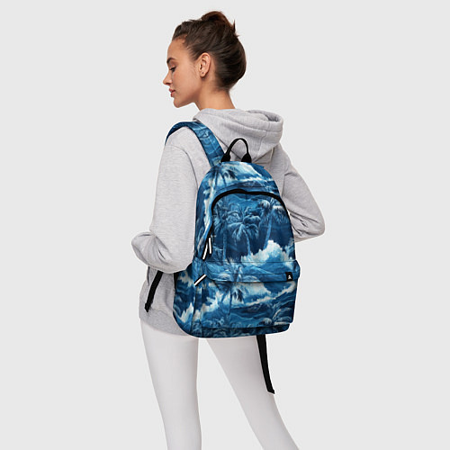 Рюкзак Пальмы и волны - голубые оттенки паттерн / 3D-принт – фото 6