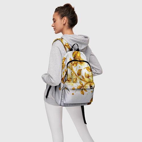 Рюкзак Золотые листья на белом / 3D-принт – фото 6