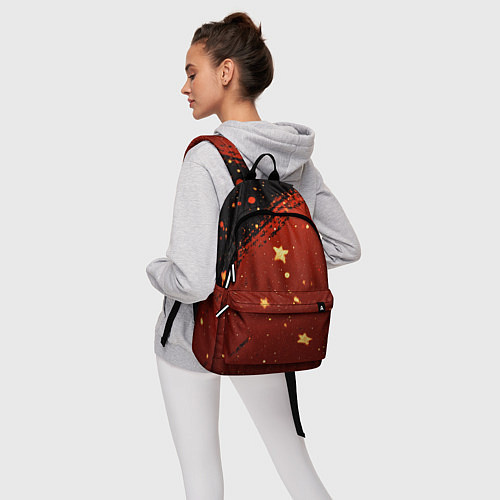Рюкзак Золотые звездочки на коричневой текстуре / 3D-принт – фото 6