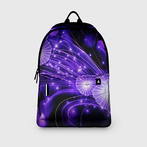 Рюкзак Силуэты цветов на темном фоне - фиолетовое свечени / 3D-принт – фото 3