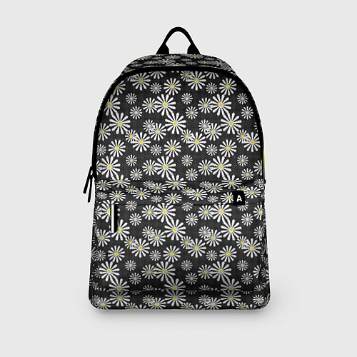 Рюкзак Белые цветы ромашки на черном в мелкий горошек / 3D-принт – фото 3