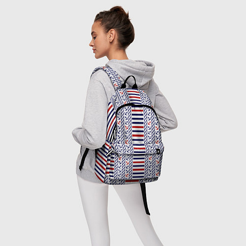 Рюкзак Полосатый морской орнамент с якорями / 3D-принт – фото 6