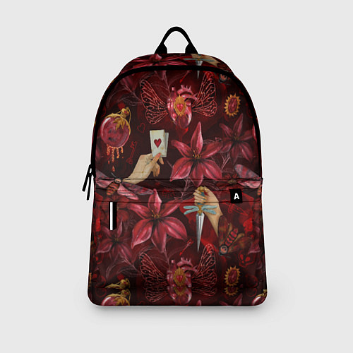 Рюкзак Бордовая готика с сердцем, лилиями и мотыльками / 3D-принт – фото 3