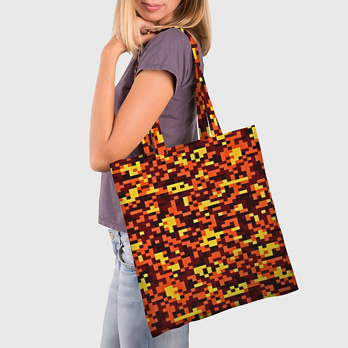 Сумка-шоппер Камуфляж пиксельный: оранжевый/желтый / 3D-принт – фото 3