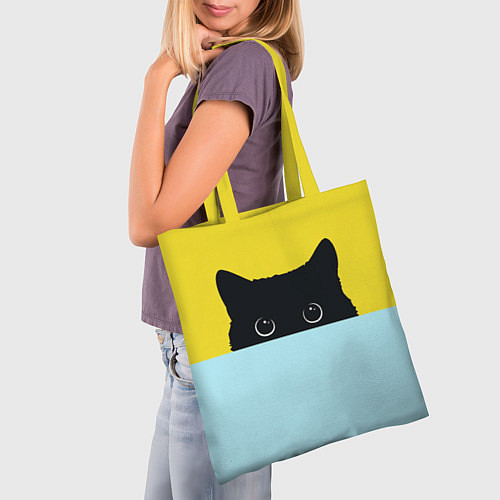 Сумка-шоппер Черный кот выглядывает / 3D-принт – фото 3