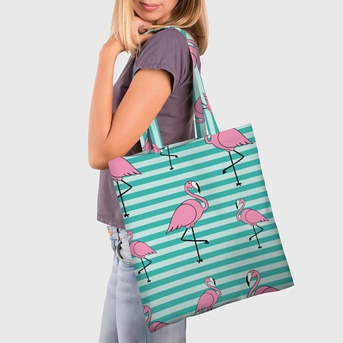 Сумка-шоппер Полосатые фламинго / 3D-принт – фото 3