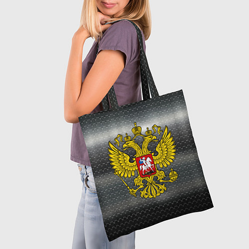 Сумка-шоппер Герб России на металлическом фоне / 3D-принт – фото 3