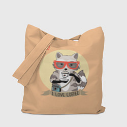 Сумка-шопер Raccoon Love Coffee, цвет: 3D-принт