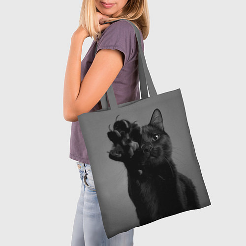 Сумка-шоппер Черный котик / 3D-принт – фото 3