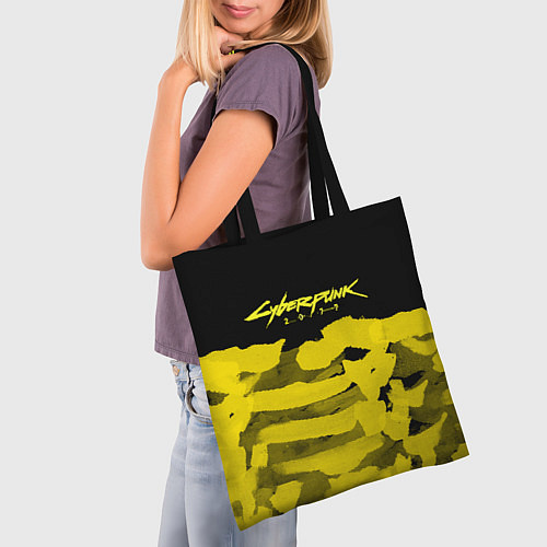Сумка-шоппер Cyberpunk 2077: Black & Yellow / 3D-принт – фото 3