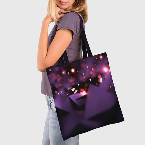 Сумка-шоппер Фиолетовая абстракция с блестками / 3D-принт – фото 3