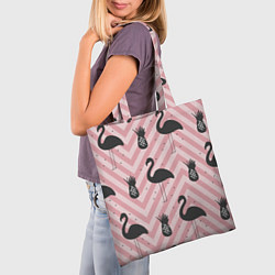 Сумка-шопер Черный фламинго арт, цвет: 3D-принт — фото 2