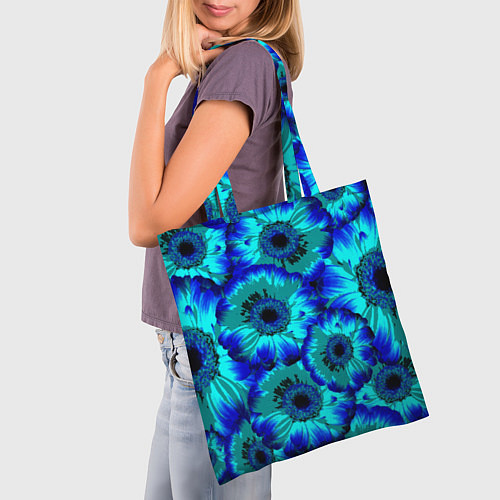 Сумка-шоппер Голубые хризантемы / 3D-принт – фото 3
