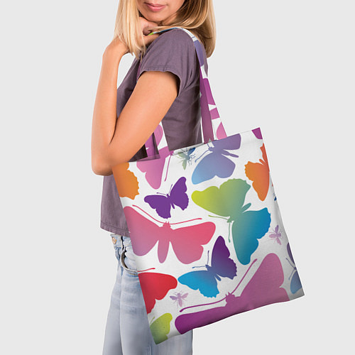 Сумка-шоппер Разноцветные бабочки / 3D-принт – фото 3