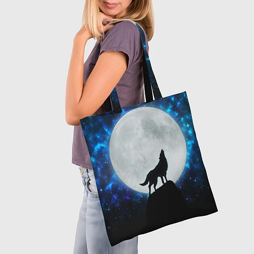 Сумка-шоппер Волк воющий на луну / 3D-принт – фото 3