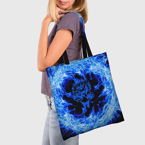 Сумка-шоппер Лев в синем пламени / 3D-принт – фото 3