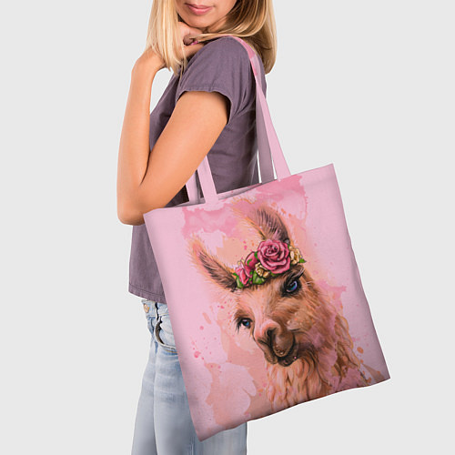 Сумка-шоппер Лама с цветами / 3D-принт – фото 3
