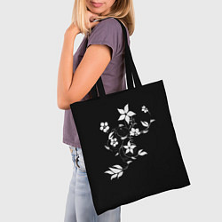 Сумка-шопер Цвета цветов черное, цвет: 3D-принт — фото 2