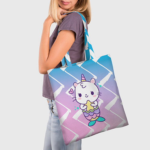 Сумка-шоппер Котик-рыбка-единорог / 3D-принт – фото 3