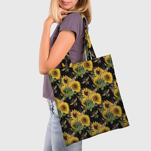 Сумка-шоппер Fashion Sunflowers and bees / 3D-принт – фото 3