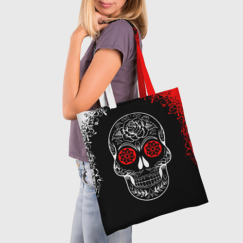 Сумка-шоппер Red White Skull - Череп / 3D-принт – фото 3