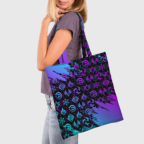 Сумка-шоппер GENSHIN NEON PATTERN SYMBOL НЕОН ЭМБЛЕМЫ / 3D-принт – фото 3