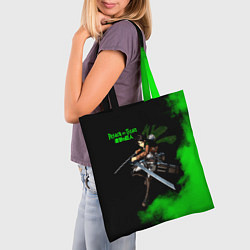 Сумка-шопер Атака титанов ядовитый зеленый дым Леви Аккерман, цвет: 3D-принт — фото 2