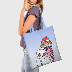 Сумка-шопер Девочка лепит снеговика, цвет: 3D-принт — фото 2