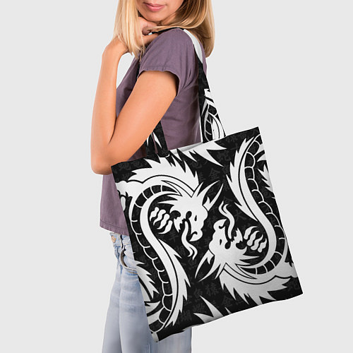 Сумка-шоппер УЗОР ИЗ БЕЛЫХ ДРАКОНОВ WHITE DRAGON TOKYO / 3D-принт – фото 3