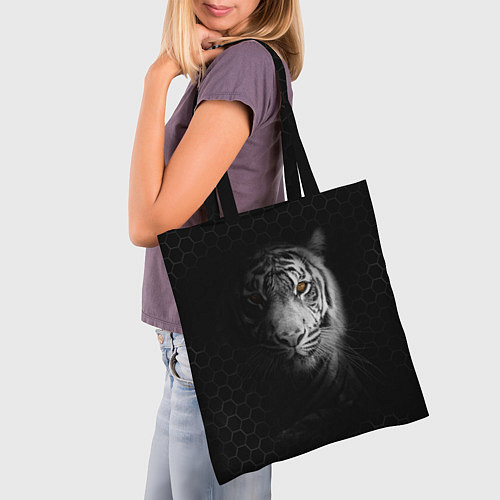 Сумка-шоппер Тигр черно-белый соты / 3D-принт – фото 3