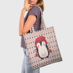 Сумка-шопер Милый пингвин в шапочке и варежках, цвет: 3D-принт — фото 2