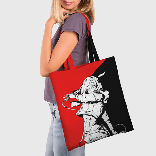 Сумка-шоппер Микаса в красно черном цвете / 3D-принт – фото 3