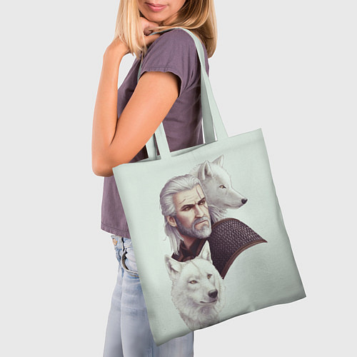 Сумка-шоппер Ведьмак и белые волки / 3D-принт – фото 3