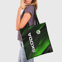 Сумка-шопер SKODA GEOMETRY STRIPES GREEN NEON, цвет: 3D-принт — фото 2