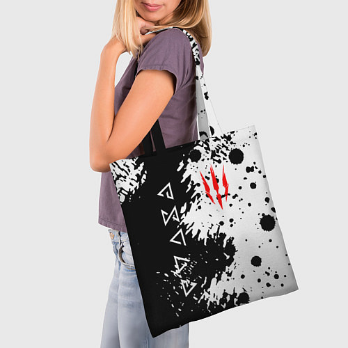 Сумка-шоппер The Witcher black & white / 3D-принт – фото 3