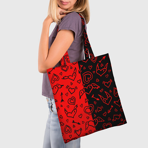 Сумка-шоппер Черно-Красные сердца с крылышками / 3D-принт – фото 3