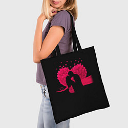 Сумка-шопер Силуэты Влюбленных Сердце из Роз и Любовь, цвет: 3D-принт — фото 2