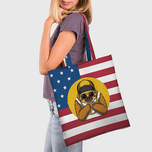 Сумка-шоппер Ленивец на фоне Американского флага / 3D-принт – фото 3