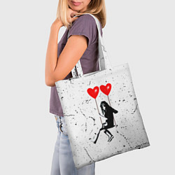Сумка-шопер BANKSY БЭНКСИ девочка на качелях с сердцами, цвет: 3D-принт — фото 2
